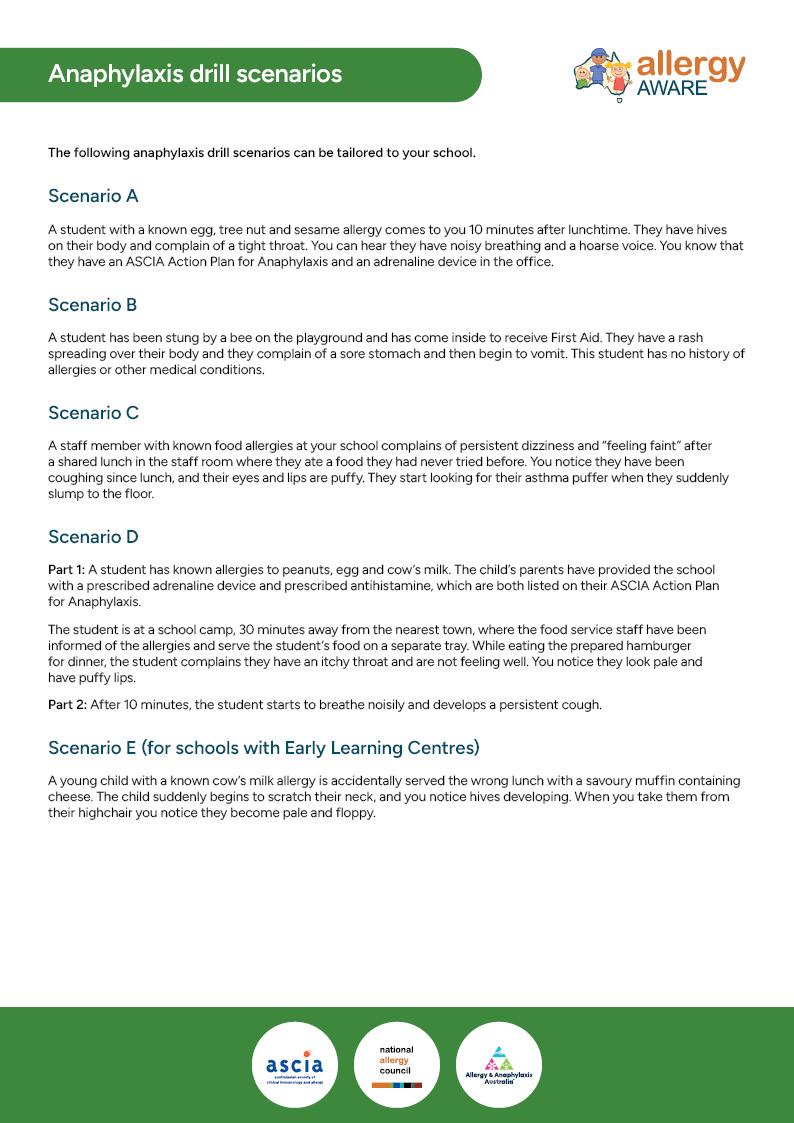 Schools Anaphyaxis Drill Scenarios