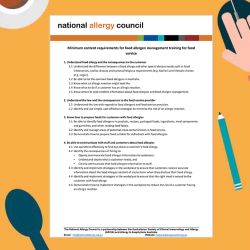 Minimum content requirements for food allergen management training for food service