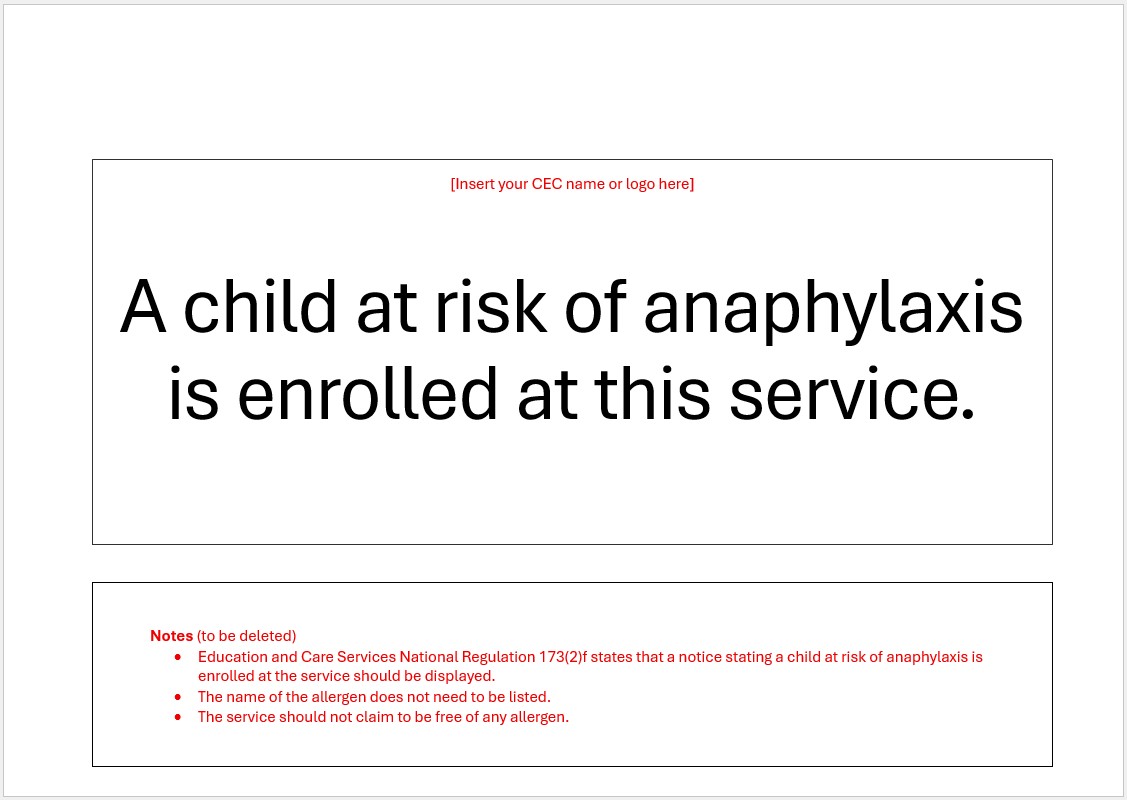 NACS Anaphylaxis risk management plan template