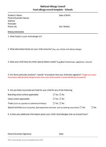 Food allergy record template