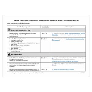 Anaphylaxis risk management plan template